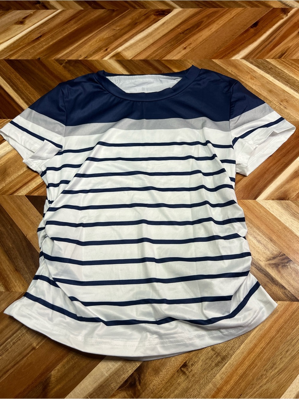 SHEIN Navy and White Striped Short Sleeve Tee